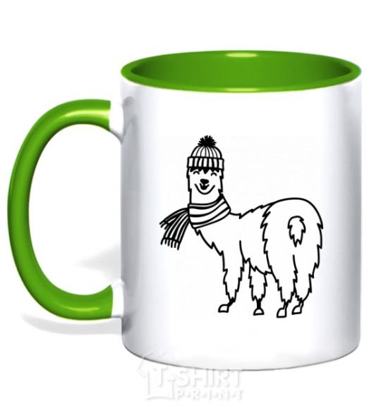 Mug with a colored handle Лама в шапочке kelly-green фото
