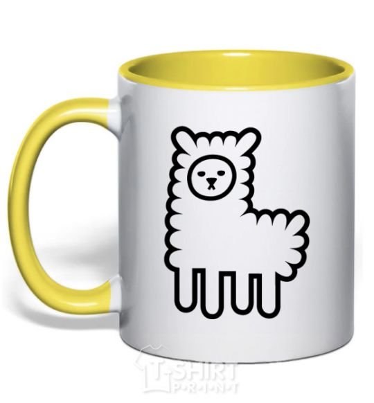 Mug with a colored handle Llama Curly yellow фото