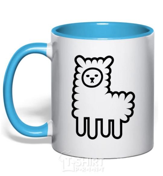 Mug with a colored handle Llama Curly sky-blue фото