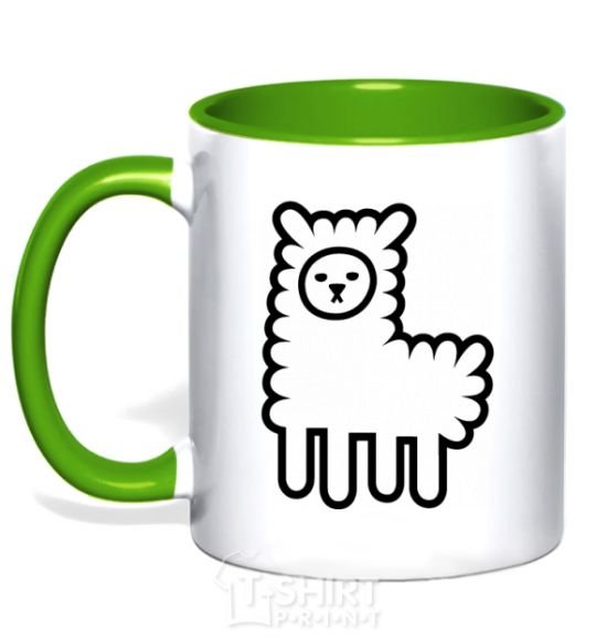 Mug with a colored handle Llama Curly kelly-green фото