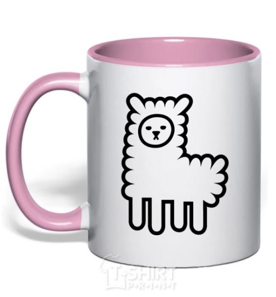 Mug with a colored handle Llama Curly light-pink фото