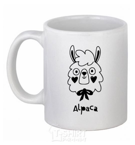 Ceramic mug Alpaca hearts White фото