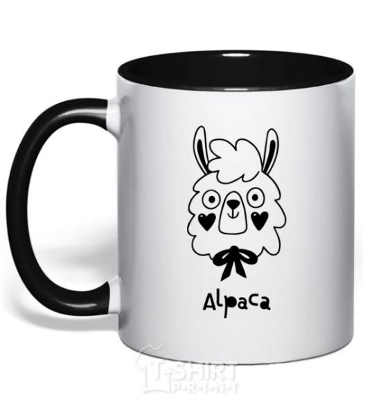 Mug with a colored handle Alpaca hearts black фото