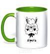 Mug with a colored handle Alpaca hearts kelly-green фото