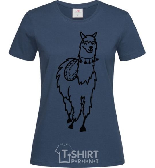 Women's T-shirt The llama's coming navy-blue фото