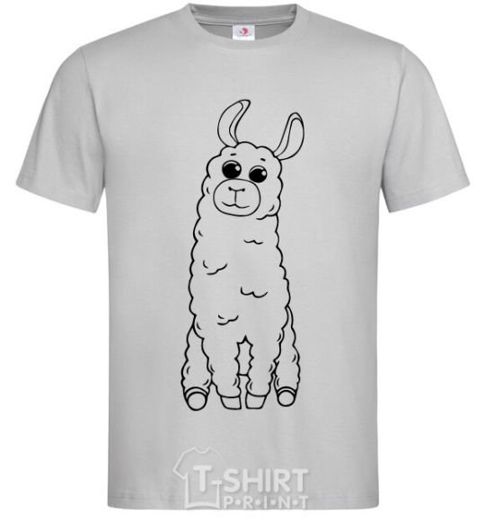 Men's T-Shirt A llama with big eyes grey фото