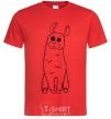 Men's T-Shirt A llama with big eyes red фото