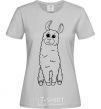 Women's T-shirt A llama with big eyes grey фото