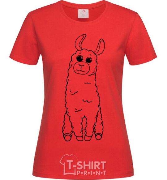 Women's T-shirt A llama with big eyes red фото