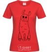 Women's T-shirt A llama with big eyes red фото