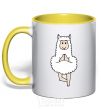 Mug with a colored handle Lama yoga yellow фото