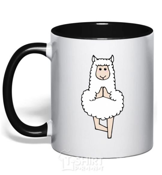 Mug with a colored handle Lama yoga black фото