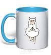 Mug with a colored handle Lama yoga sky-blue фото