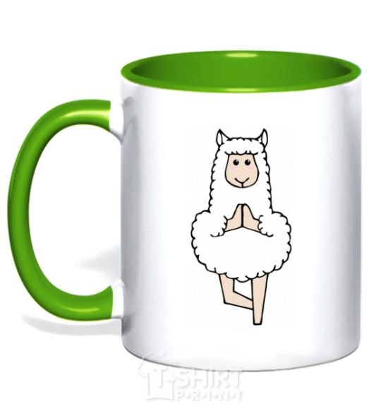 Mug with a colored handle Lama yoga kelly-green фото