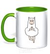 Mug with a colored handle Lama yoga kelly-green фото