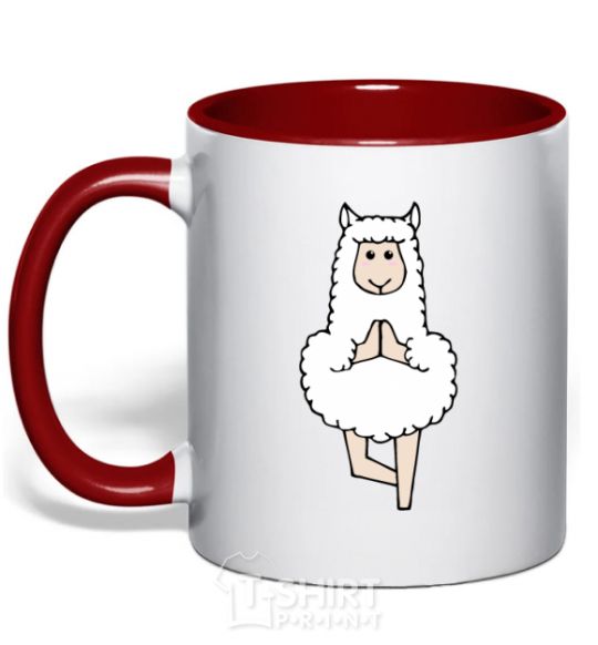 Mug with a colored handle Lama yoga red фото