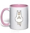 Mug with a colored handle Lama yoga light-pink фото