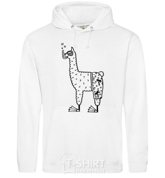 Men`s hoodie Llama diver White фото