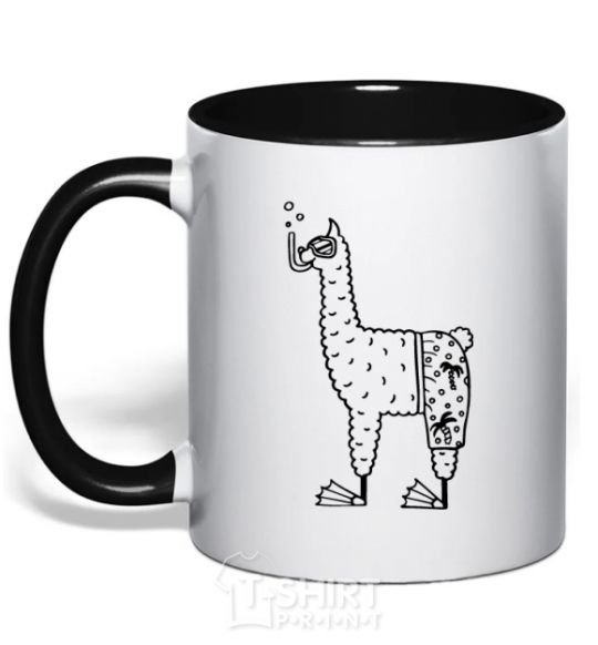 Mug with a colored handle Llama diver black фото