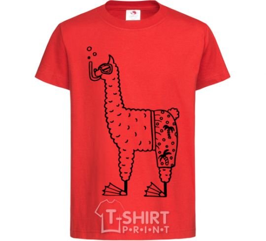 Kids T-shirt Llama diver red фото
