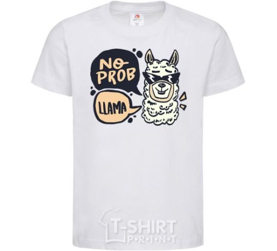 Kids T-shirt No prob llama in glasses White фото