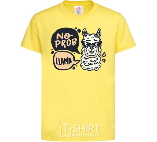 Kids T-shirt No prob llama in glasses cornsilk фото