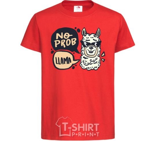 Kids T-shirt No prob llama in glasses red фото