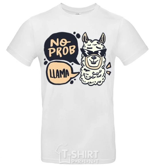 Men's T-Shirt No prob llama in glasses White фото