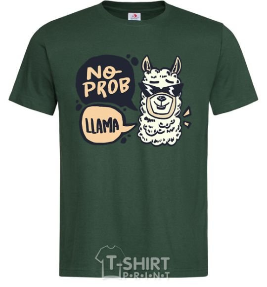 Men's T-Shirt No prob llama in glasses bottle-green фото