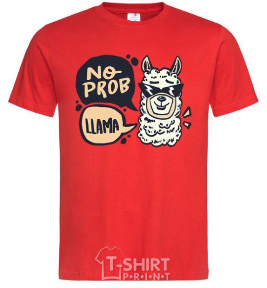 Men's T-Shirt No prob llama in glasses red фото