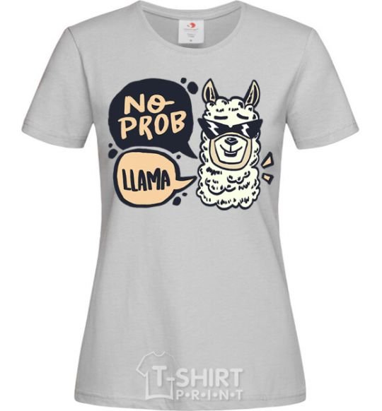 Женская футболка No prob llama in glasses Серый фото
