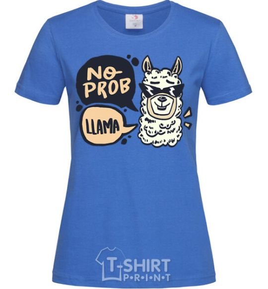 Women's T-shirt No prob llama in glasses royal-blue фото