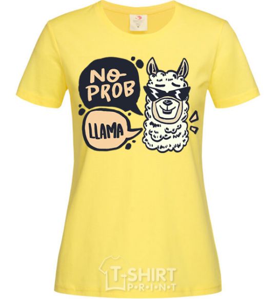 Women's T-shirt No prob llama in glasses cornsilk фото