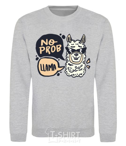Sweatshirt No prob llama in glasses sport-grey фото