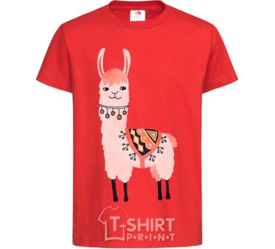 Kids T-shirt Pink llama red фото