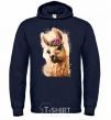 Men`s hoodie A llama in a wreath navy-blue фото