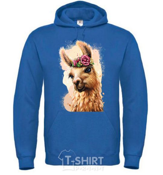 Men`s hoodie A llama in a wreath royal фото