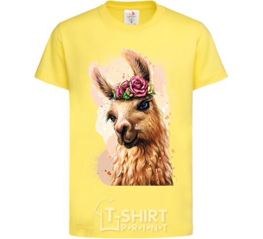 Kids T-shirt A llama in a wreath cornsilk фото