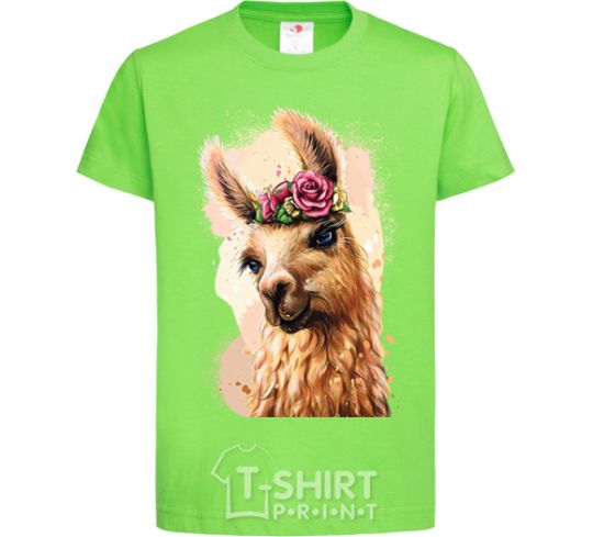 Kids T-shirt A llama in a wreath orchid-green фото