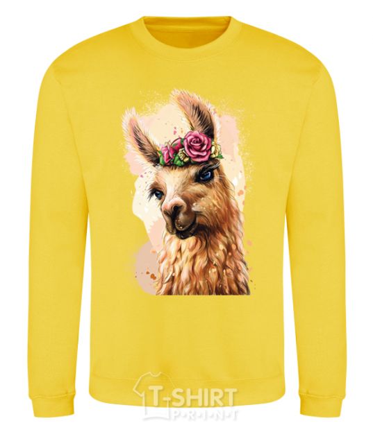 Sweatshirt A llama in a wreath yellow фото