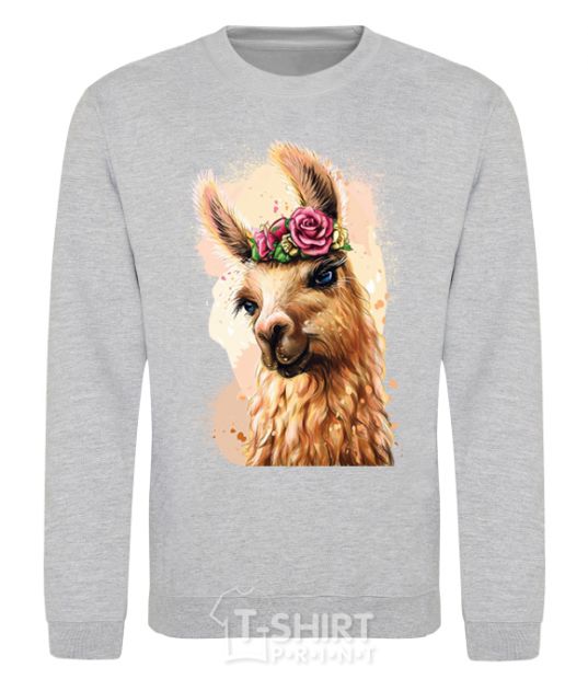 Sweatshirt A llama in a wreath sport-grey фото