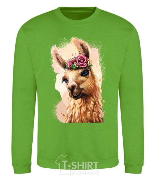 Sweatshirt A llama in a wreath orchid-green фото