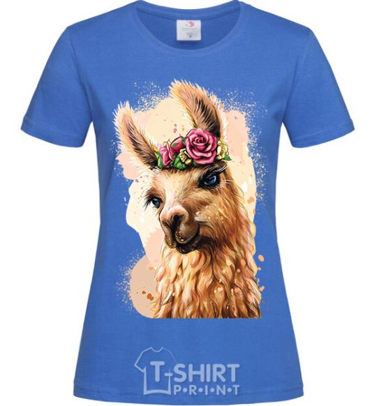 Women's T-shirt A llama in a wreath royal-blue фото