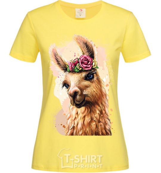 Women's T-shirt A llama in a wreath cornsilk фото