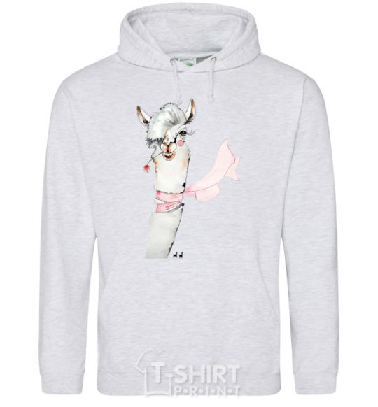 Men`s hoodie A llama with a flower in his teeth. sport-grey фото