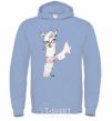 Men`s hoodie A llama with a flower in his teeth. sky-blue фото