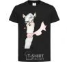 Kids T-shirt A llama with a flower in his teeth. black фото