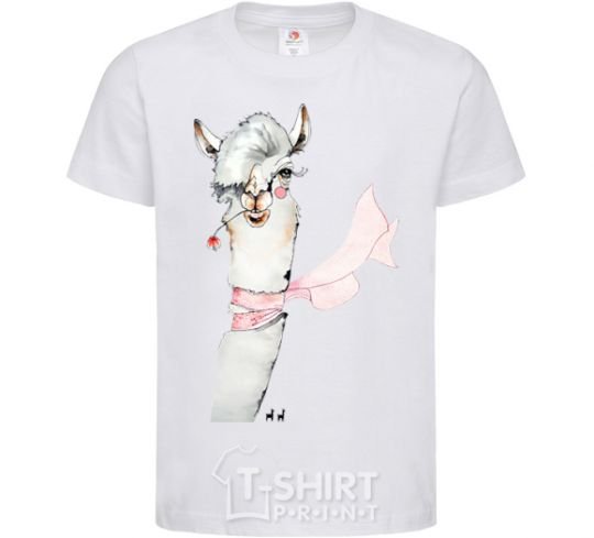 Kids T-shirt A llama with a flower in his teeth. White фото