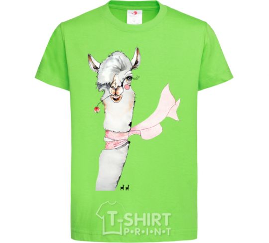 Kids T-shirt A llama with a flower in his teeth. orchid-green фото