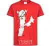 Kids T-shirt A llama with a flower in his teeth. red фото